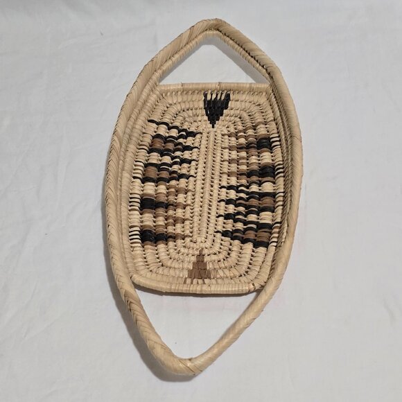 Vtg Tonga 1990 Hand Woven 2 Handled Basket Tray 17 1/8" x 7" x 1 5/8" - Picture 1 of 4